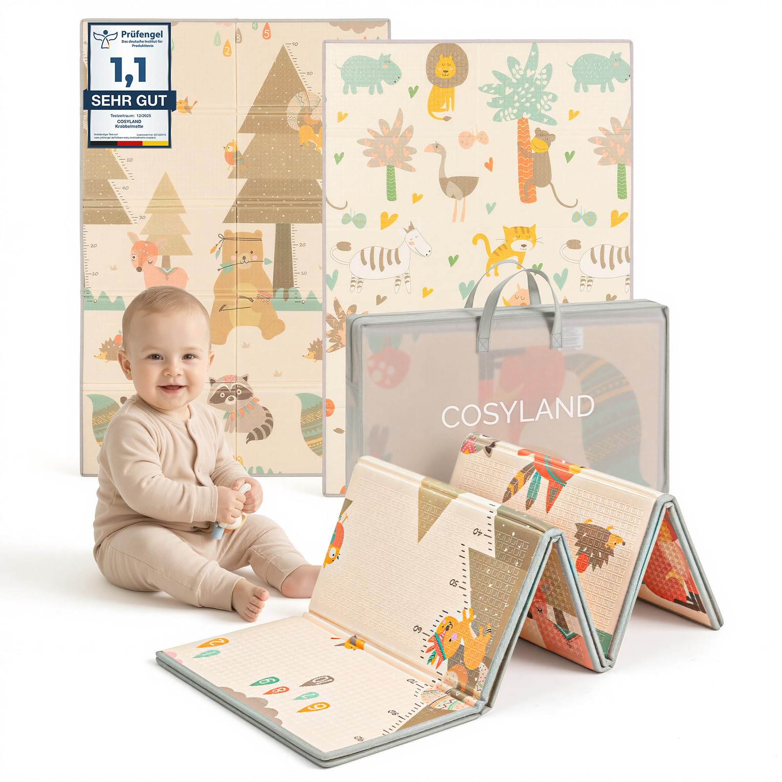 COSYLAND Baby Play Mat - 71x59 Inches Extra Large Crawling Mat for Infants and Toddlers - Foldable Reversible Floor Playmat - Waterproof Non-Toxic Soft Foam Mat for Tummy Time Indoor Outdoor