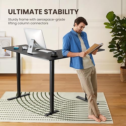 Miniatura 5 de ErGear Escritorio de pie en forma de L, escritorio eléctrico de altura ajustable de 63 x 55 pulgadas, mesa ergonómica para computadora, instalación