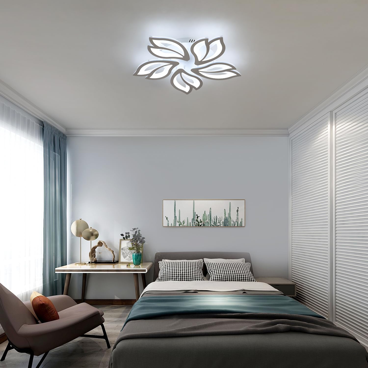 Comely Plafonnier LED Dimmable, 45W Creative 5 Pétales avec Télécommande | 5200LM Luminaire Plafonnier LED, Lampe de Plafond Moderne pour Salon