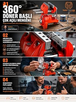 Transformacion 360 Derece Döner Başlı Masa Mengenesi, Turuncu, Karbon Çelik, 70x65mm, 950g