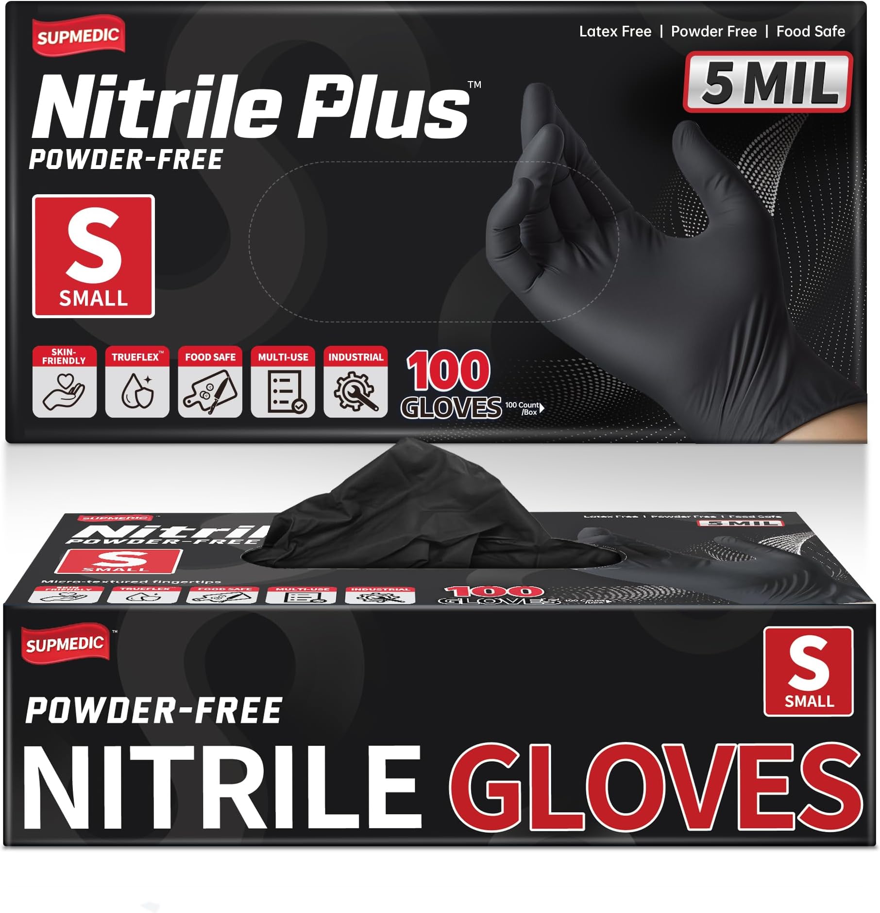 Nitrile+ Disposable Gloves, 5 Mil Latex & Powder-Free Glove 100 Ct