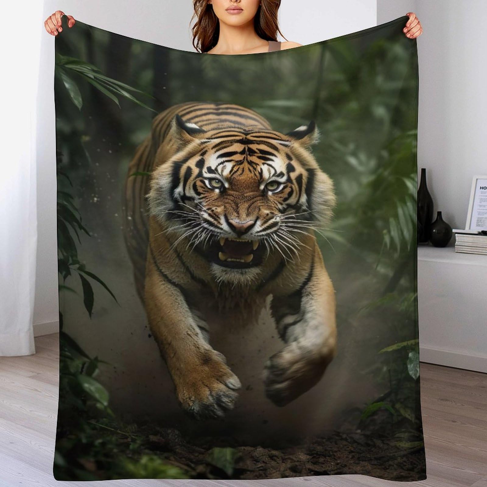 Couverture Polaire Tigre Anti-Froid en Flanelle Moelleuse pour Canapé et Lit
