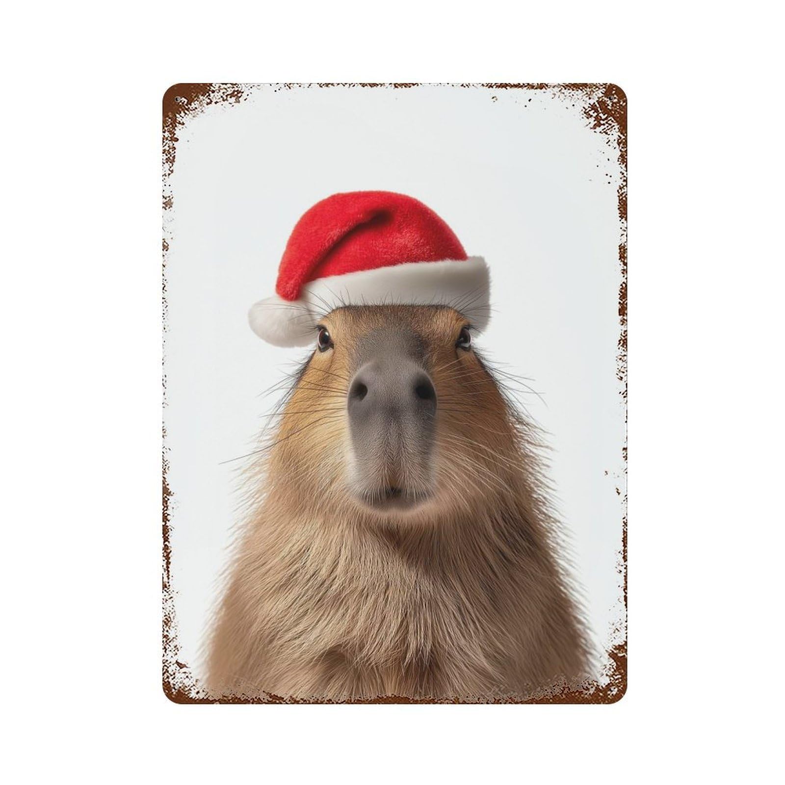 Rust Effect Capybara Christmas Portrait Rustic Tin Plaque 15.7"x11.8", Decorative Metal Wall Art for Farmhouse, Kitchen And Entryway Decor