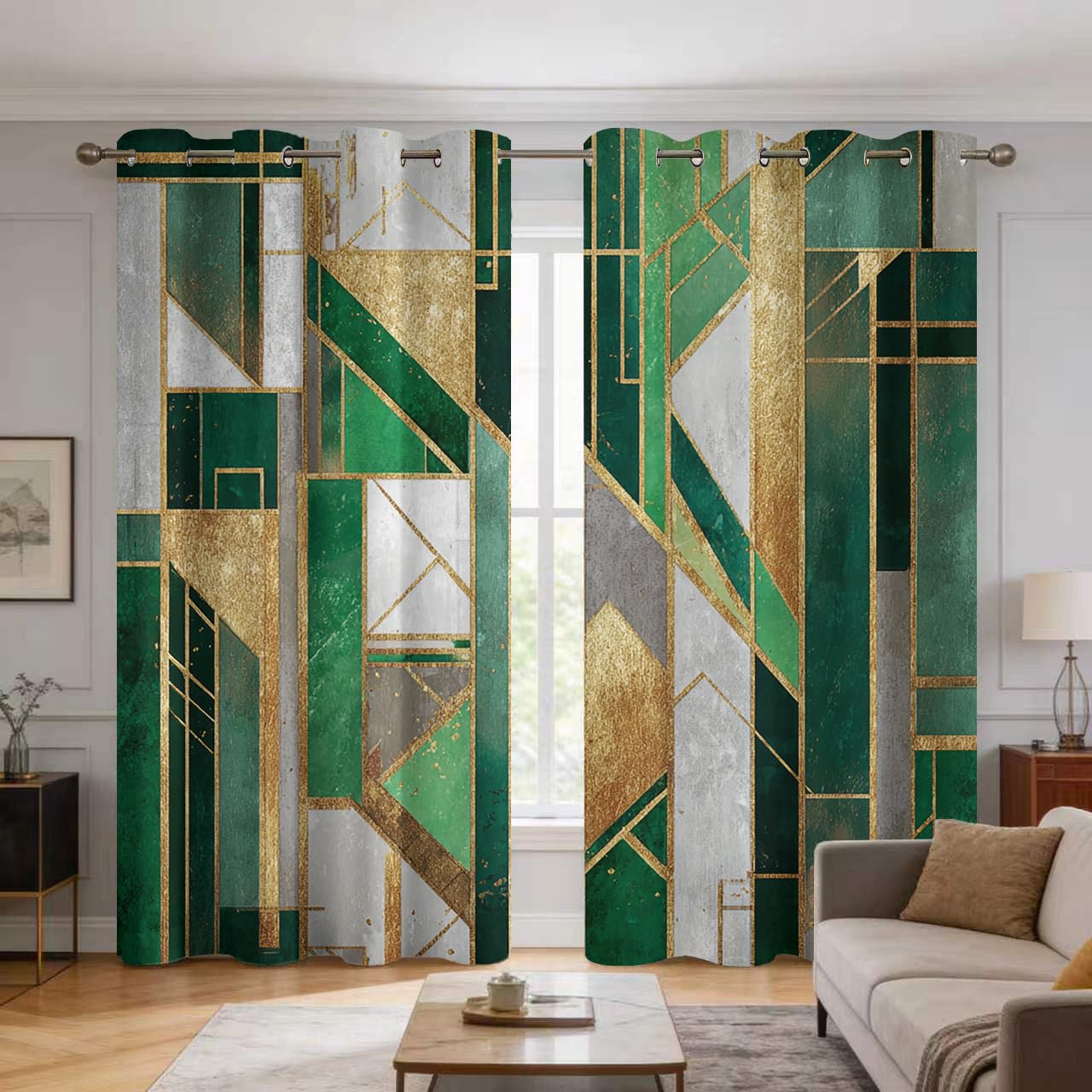 Rideaux géométriques occultants pour bloquer la lumière de la chambre, drapé moderne