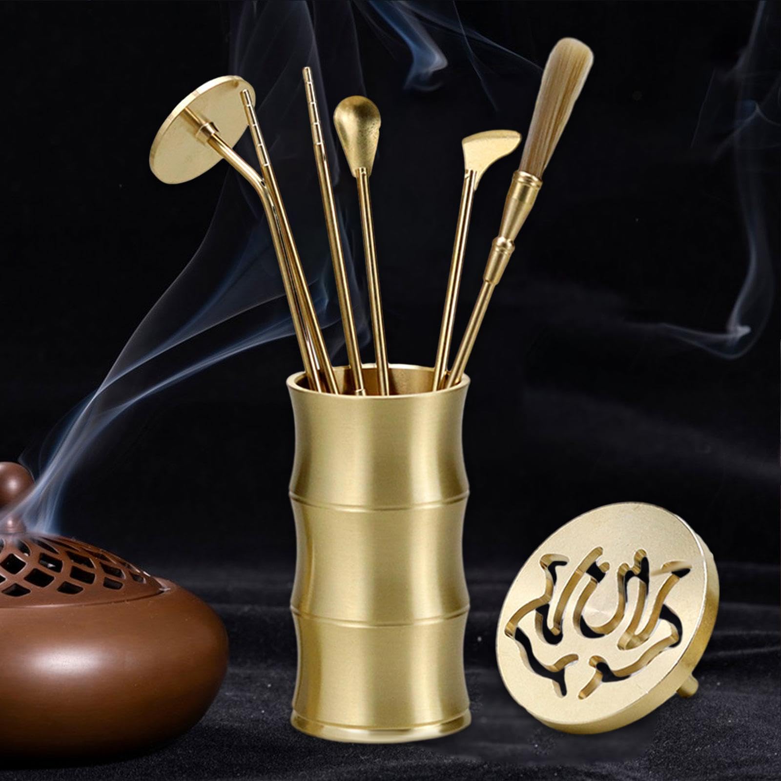 Gralara 7X Set per Cerimonia di Cinese, Set per Fare in Ottone, Set per bruciatori di in Polvere con Sigillo di Loto, per Festival,
