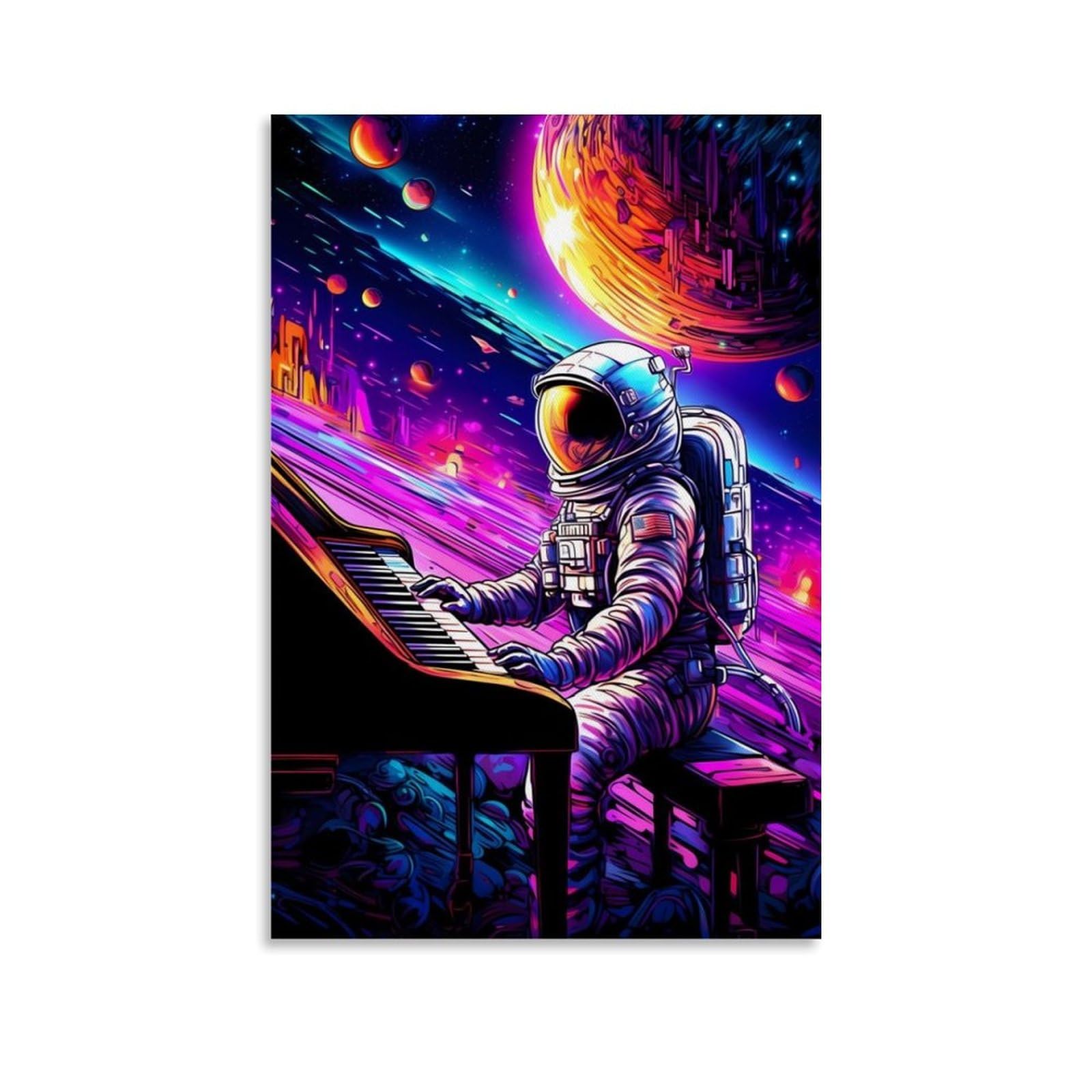Papient Unframe-Astronaut Play Piano Astronaut Play Piano Space Poster Office Room Decor Cosmic Starry Sky Wall Art Posters For Wall Decoration 12X18inch(30X45cm)