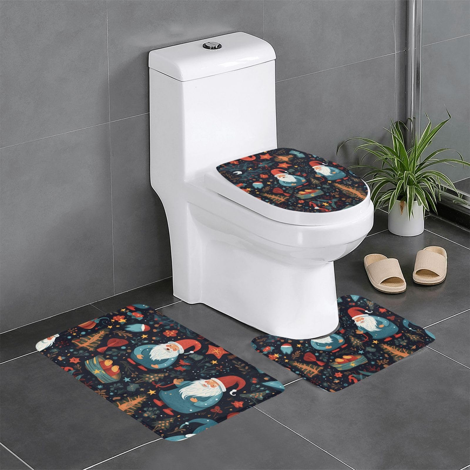 Tapis de bain Noël lot de 3 antidérapants 61x41 cm pour lavabo et WC