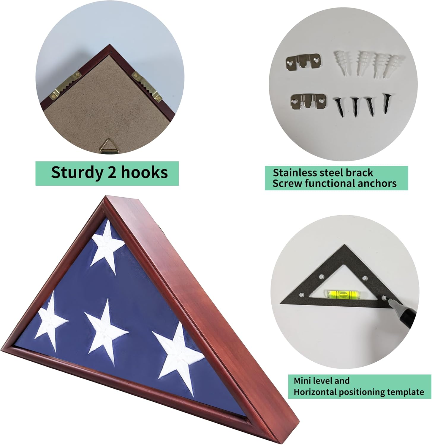 Durable Flag Display Case - Personalized Tribute, Wall-Mount or Tabletop Clear Glass Front Protects and Displays 5 X 9.5 FT Burial Flag Perfect for Honoring Military Service (Mahogany)