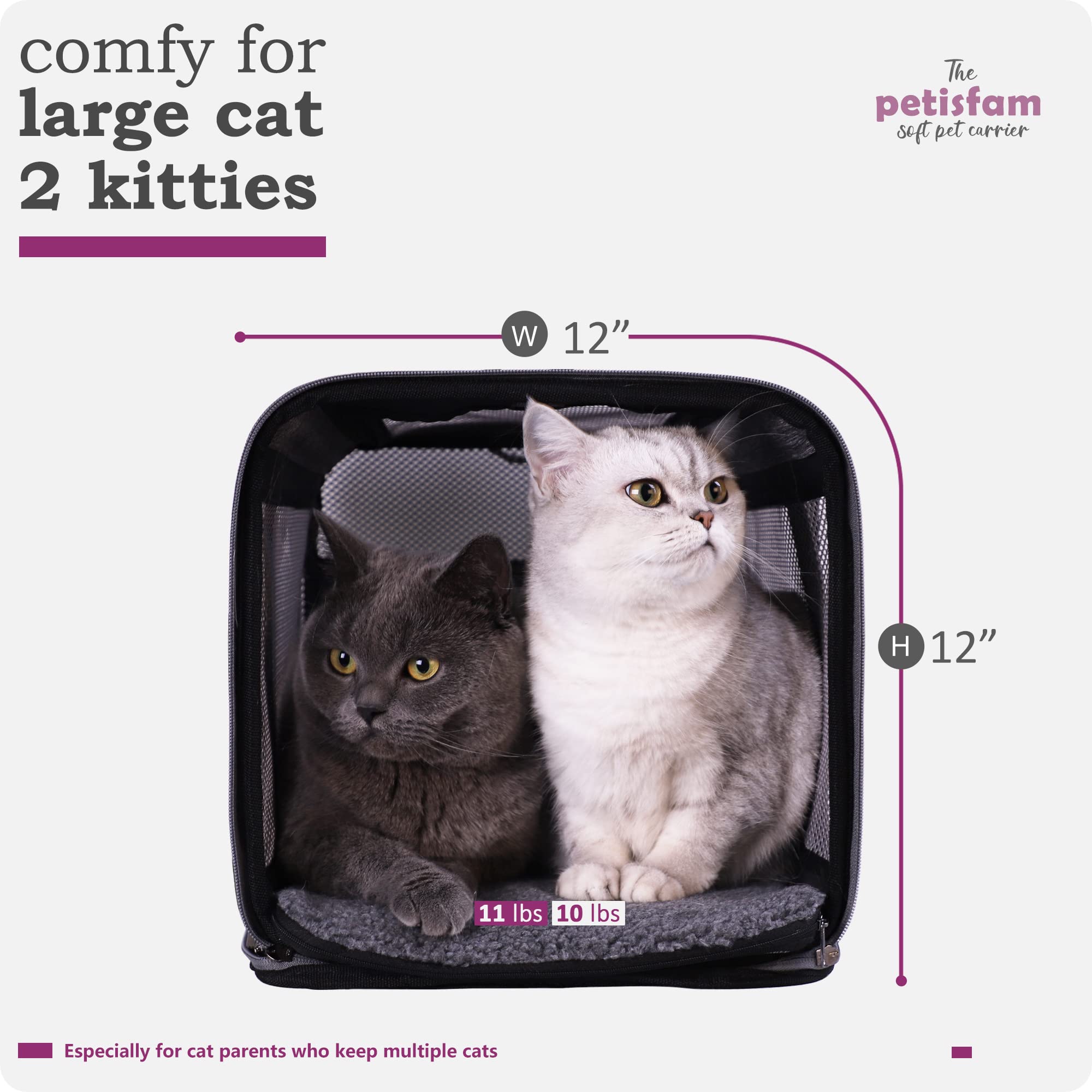 Weiche Haustier-Tragetasche für große und mittelgroße Katzen, 2 Kätzchen, kleine Hunde, leicht zu bekommen, ideal für Katzen, die keine Tragetaschen mögen (Viva Magenta)