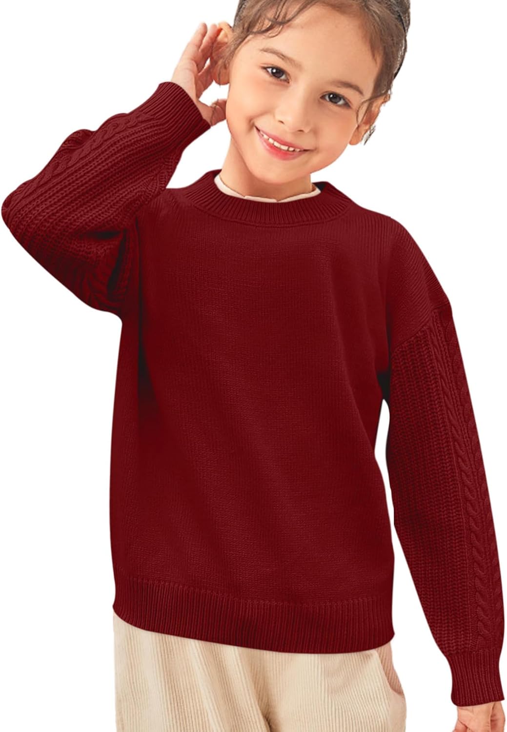 Girls Sweaters Crewneck Long Sleeve Kids Sweater Fall Winter Chunky Knit Pullover Jumper 5-14 - Image 5