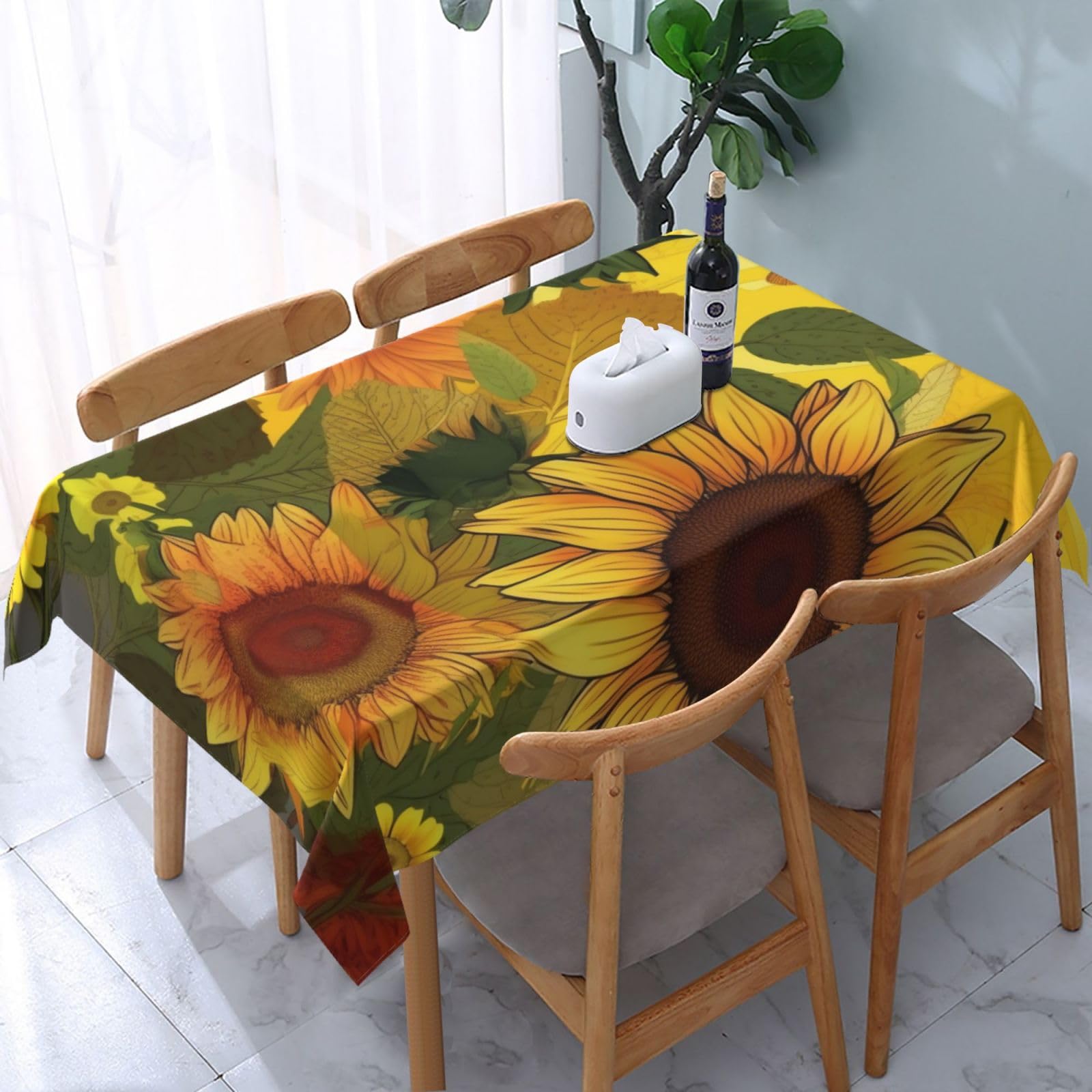WPKJU Yellow Sunflowers Printed Tablecloth Water Resistant Table Cover Washable Rectangle Table Cloth for Tables 54x72 in