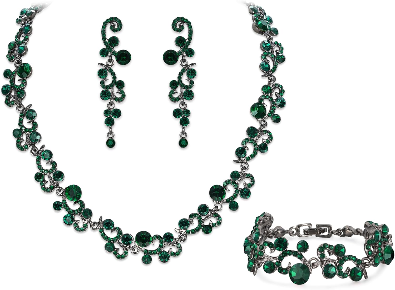 EVER FAITH Women's Austrian Crystal Elegant Wedding Flower Wave Necklace Earrings Bracelet Set