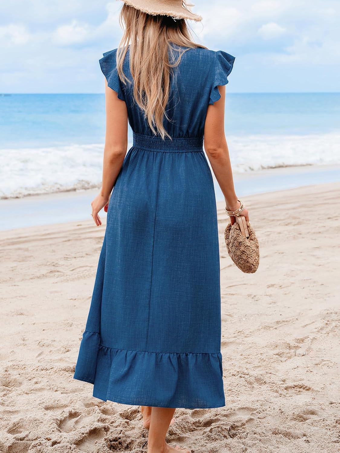 CUPSHE Women's Summer Casual Maxi Dress V Neck Short Flutter Sleeve Ruffled Flowy Long Dresses - Image 2