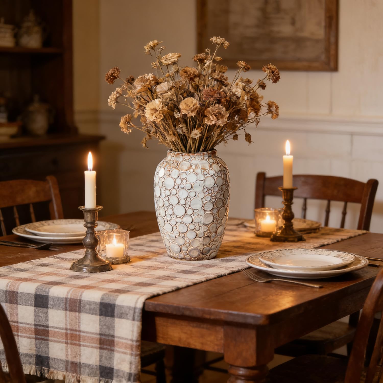 Farmhouse Style Ceramic Vase - Pearl Glazed Finish Clay Flower Vase for Rustic Home Décor