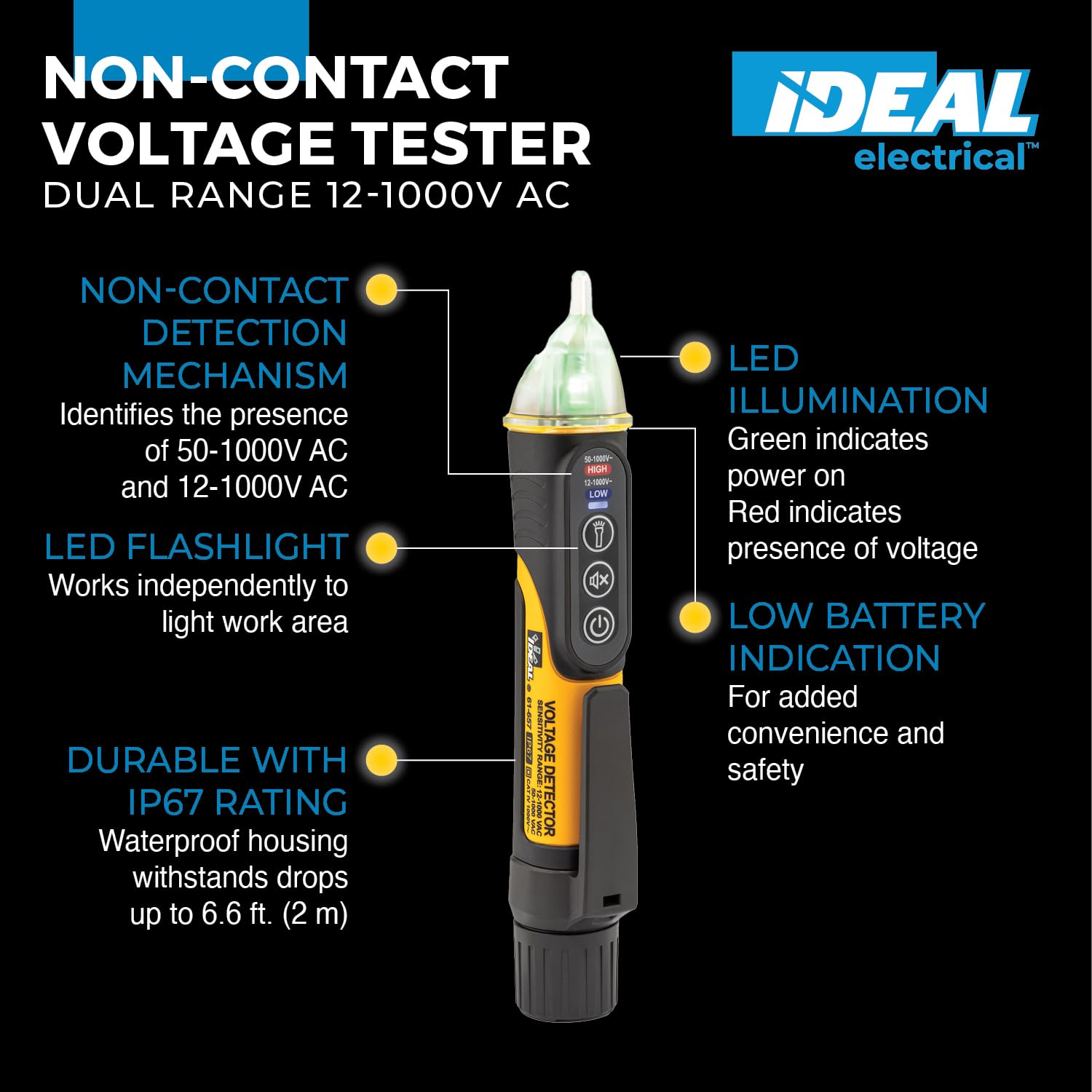 IDEAL Electrical 61-657 - Dual Range 12-1000V AC NCVT with Flashlight