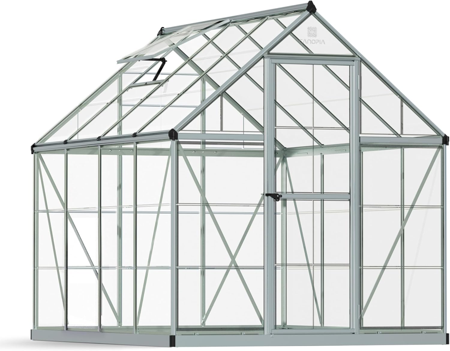 Palram - Canopia Harmony 6 x 8 ft. DIY Greenhouse Kit, Gray Frame Clear Panel Polycarbonate Greenhouse with Roof Vent, Walk-in Green House for Outside Garden Backyard