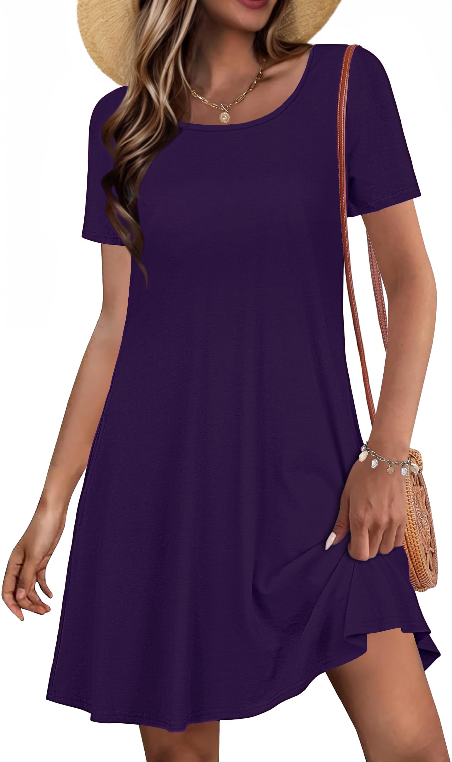 Summer Dresses for Women Casual Short Sleeve T Shirt Sundress with Pockets