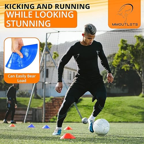 Miniatura 16 de Conos de fútbol para ejercicios con bolsa de malla y correa, conos deportivos flexibles y resistentes para práctica de fútbol, baloncesto, Rojo