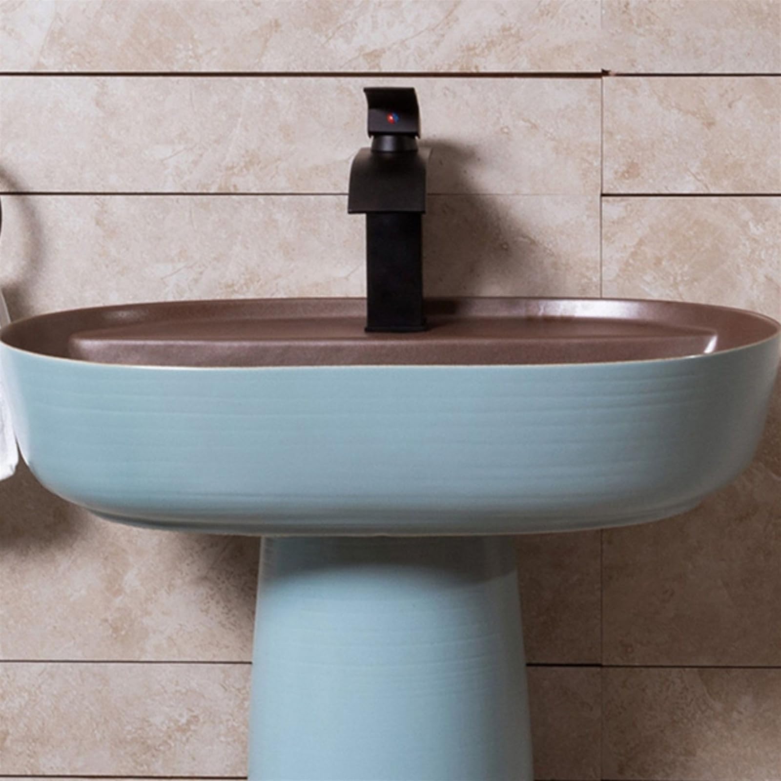 Umywalka łazienkowa ceramiczna, umywalka stojąca, elegancka niebieska umywalka stojąca, 2-częściowa umywalka kolumnowa, umywalka nablatowa, umywalka zewnętrzna na podeści