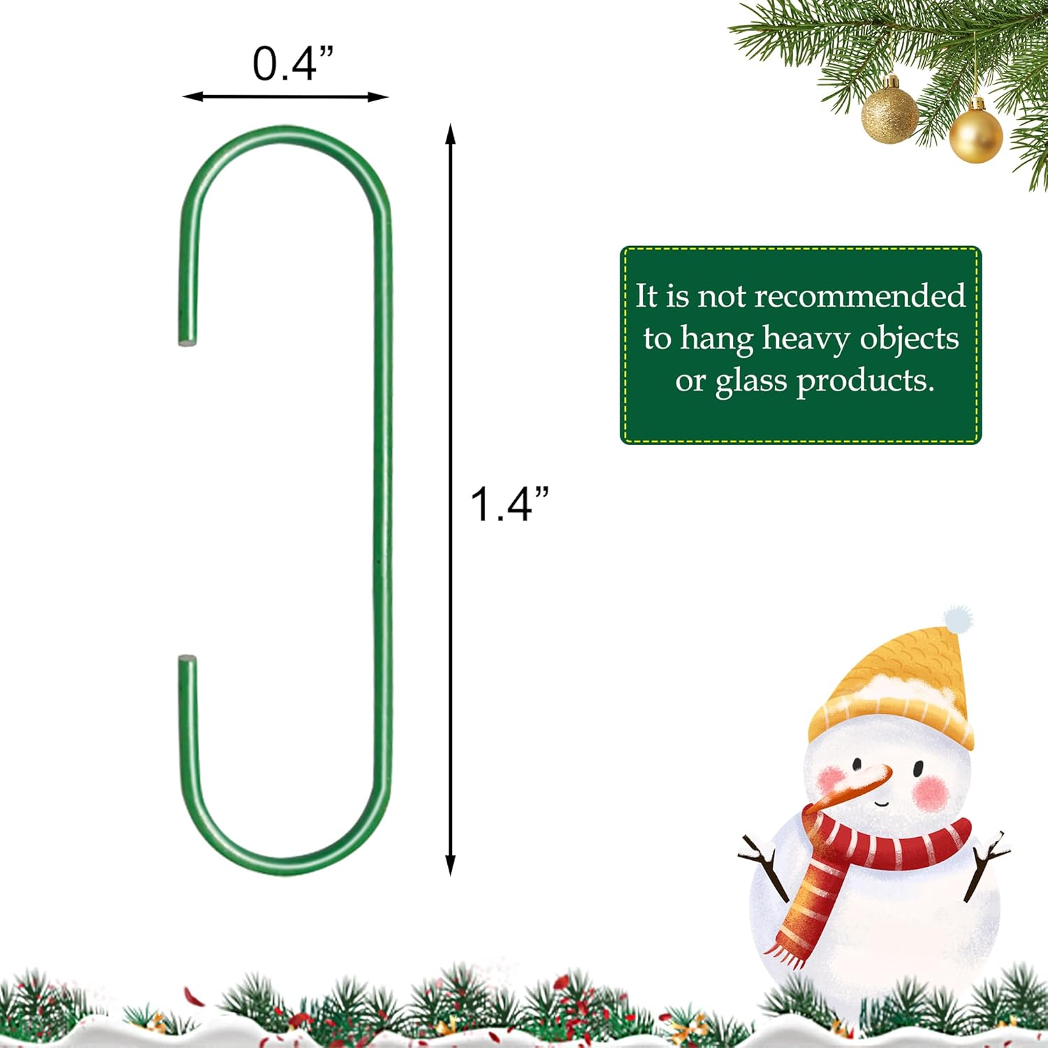 100 PCS Green Bauble Hooks Metal Ornament Hooks for Christmas Tree Wreaths Home Kitchen Party Decoration (Green)