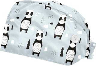 Panda Forest Tree llustration Pattern 2 Pack Adjustable Working Cap with Buttons Elastic Bouffant Hats Head Scarf with Sweatband for Women Men