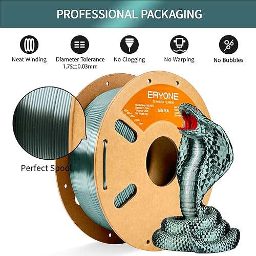 Miniatura 4 de ERYONE Filamento de ácido poliláctico (PLA) de seda para impresora 3D, de 1.75 mm +- 0.03 mm, carrete de 1 kg (2.2 libras), verde esmeralda seda