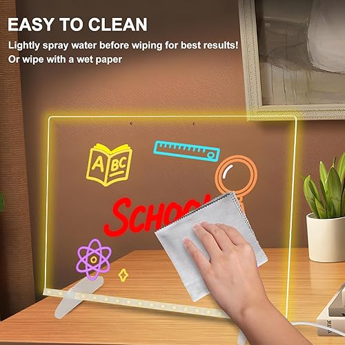 Miniatura 6 de Tablero de notas LED con colores, 13.8 x 10 pulgadas, 4 modos y 7 colores, tablero de mensajes acrílico LED con luz