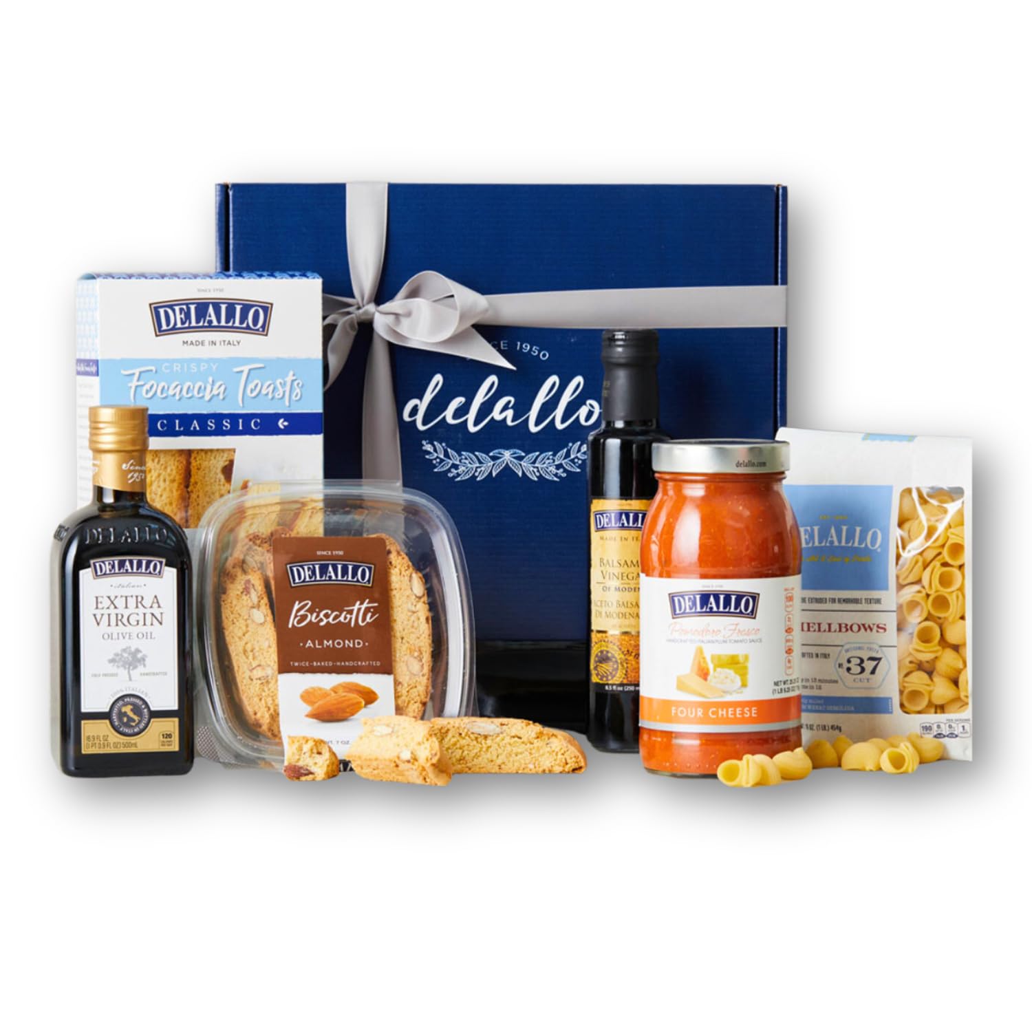 DeLallo Deluxe Italian Gift Basket, Includes Full-Size Pasta, Imported Olive Oil, Biscotti, Aged Balsamic, FocacciaToasts, Gourmet Gift Baskets for Adults, Perfect Holiday Food Gift Basket for Christmas