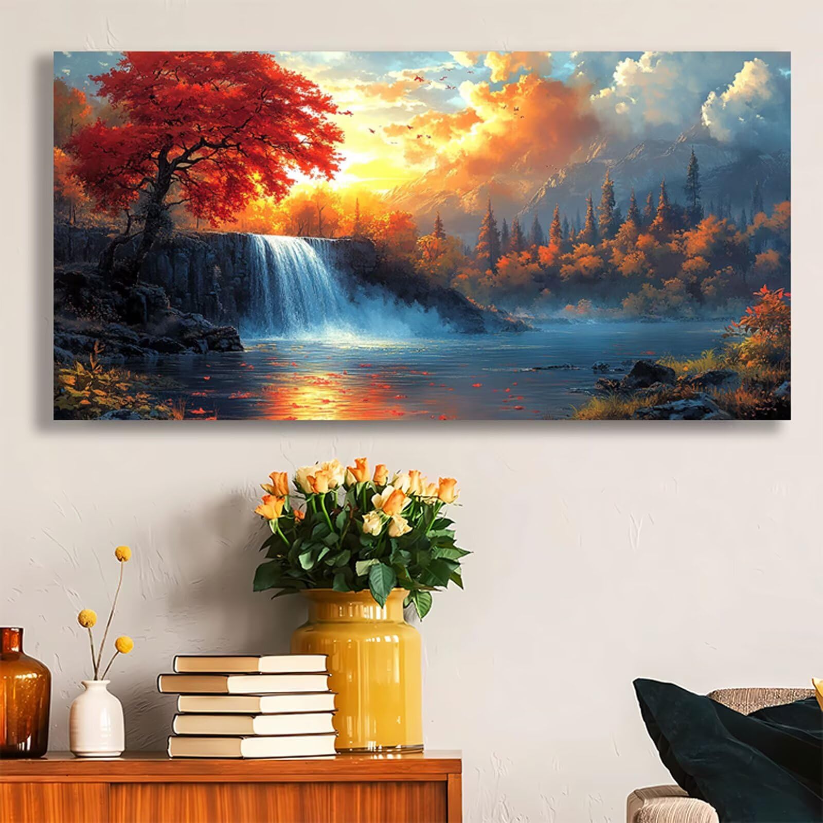 Jesień malowanie po numerach jesień malowanie według numerów dla dorosłych z ramą 70 x 140 cm, DIY obraz olejny według numerów zestaw, farby akrylowe pędzle do dekoracji domu dziewczyny początkujące