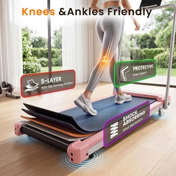 Walking Pad Treadmill with Handle Bar and Incline for Home, Compact Portable Foldable Small Quiet Treadmills Under Desk Foldable for Small Spaces