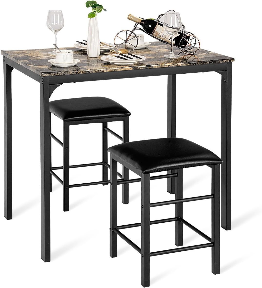 Giantex 3 Piece Dining Set, Counter Height Table Set with Metal Frame ...