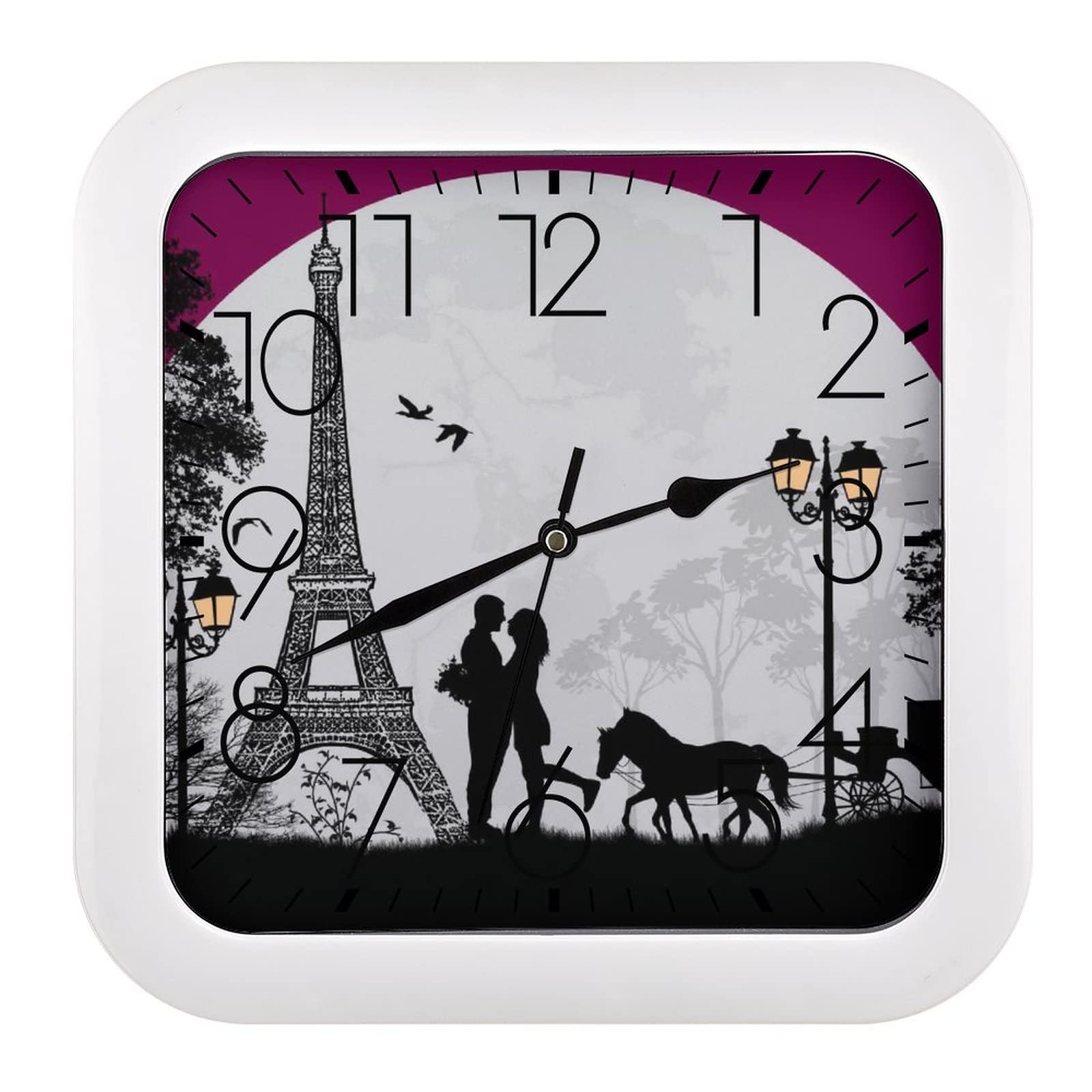 Horloge murale carrée de salon : grands chiffres et format 26x26