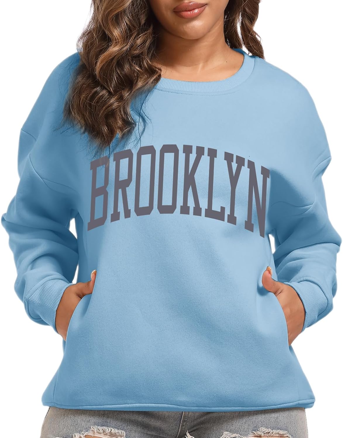 Women’s Brooklyn Letter Graphic Print Sweatshirt Oversized Aesthetic Pullover Preppy Crewneck Fleece Hoodie Tops Women’s Brooklyn Letter Graphic Print Sweatshirt Oversized Aesthetic Pullover Preppy Crewneck Fleece Hoodie Tops
