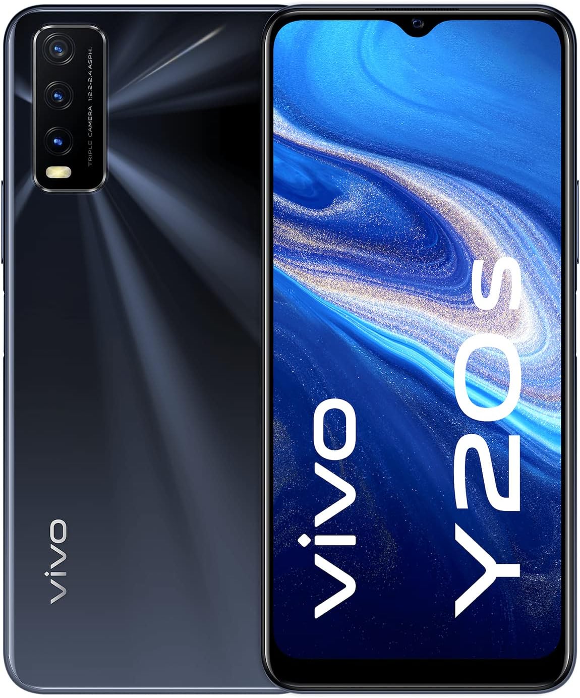 vivo Y20s Smartphone, 4GB+128GB Dual Sim Smartphone, 5000mAh Battery Sim Free Mobile Phone, 6.51 Inch Halo Fullview HD+ Display, AI Triple Macro Camera Phone, Side Fingerprint&Face Wake Obsidian Black