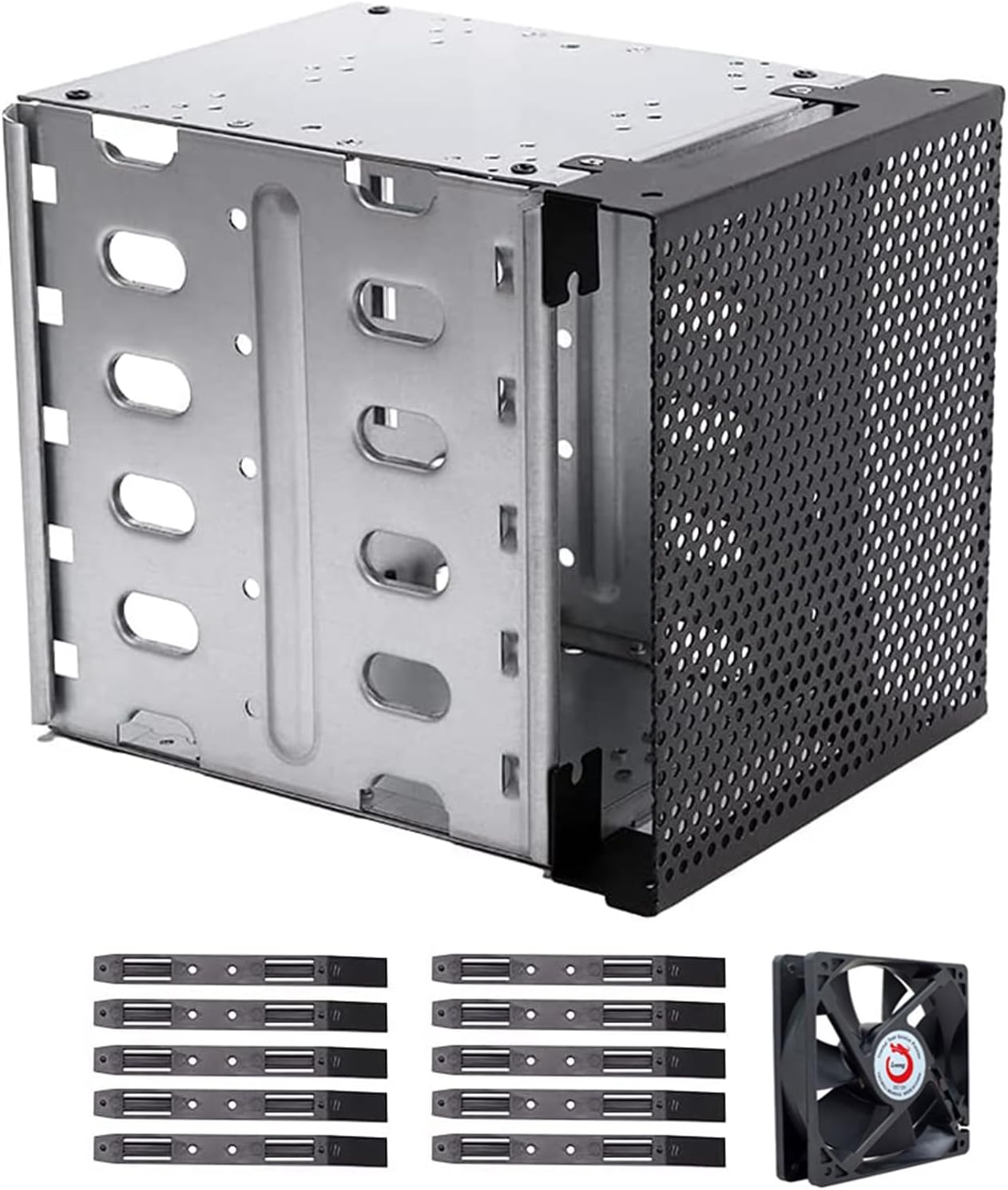 Hard Driver Tray Rack with Fan Cage Adapter Bracket Stainless Steel Cage 5.25" to 3.5" Drive Tray