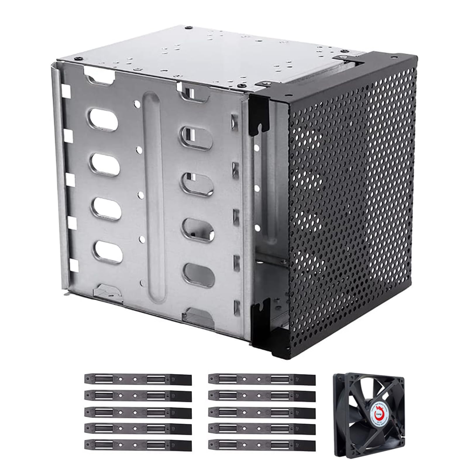 Jaula de acero inoxidable para disco duro de 3.5 con soporte de ventilador