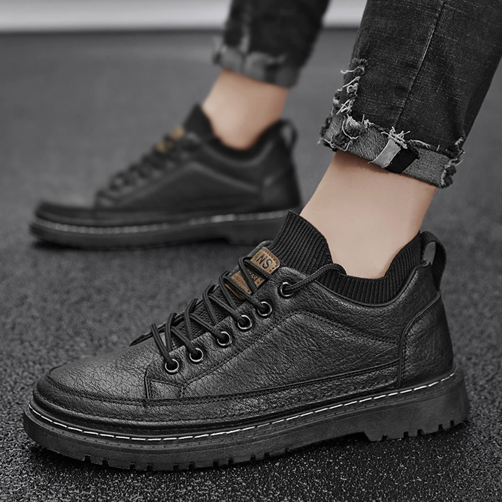 Scarpe da passeggio da uomo, antiscivolo, in pelle PU, impermeabili, per attività all'aria aperta, leggere, per il tempo libero, traspiranti, in pelle
