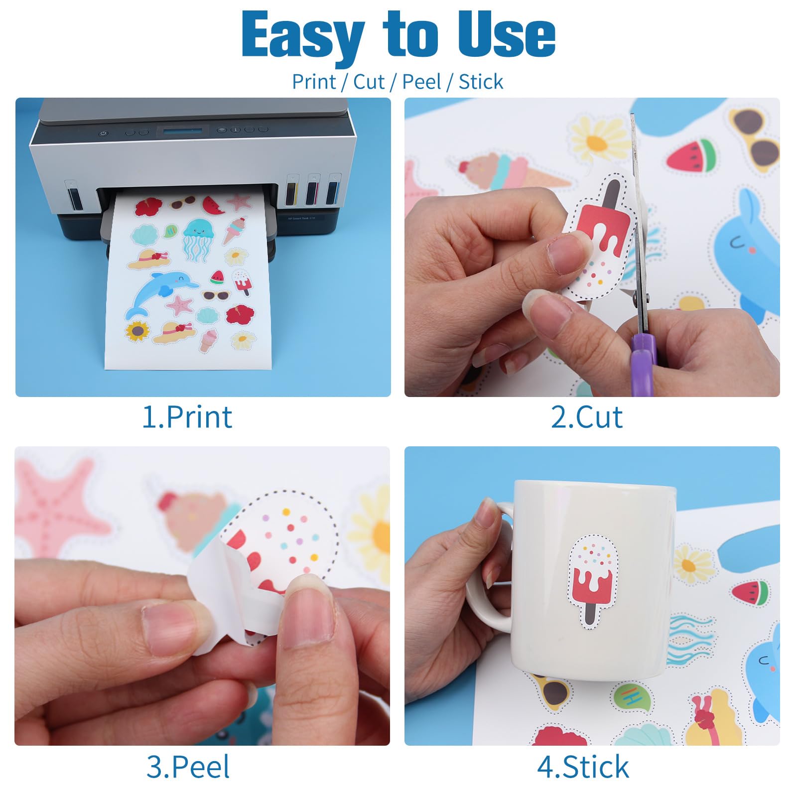 Carta Autoadesiva Opaca A4 - 30 Fogli Per Stampante, Vinile Stampabile, Impermeabile