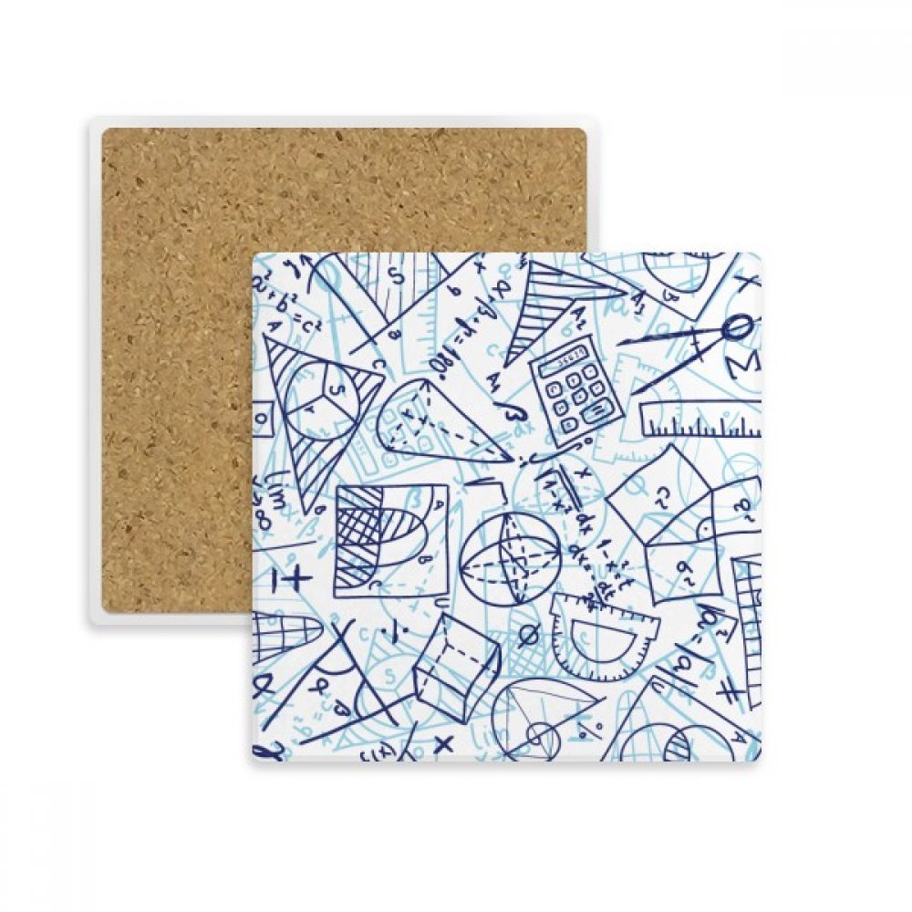 Cadeau mathématique original avec ce dessous de verre en pierre absorbante bleu et blanc