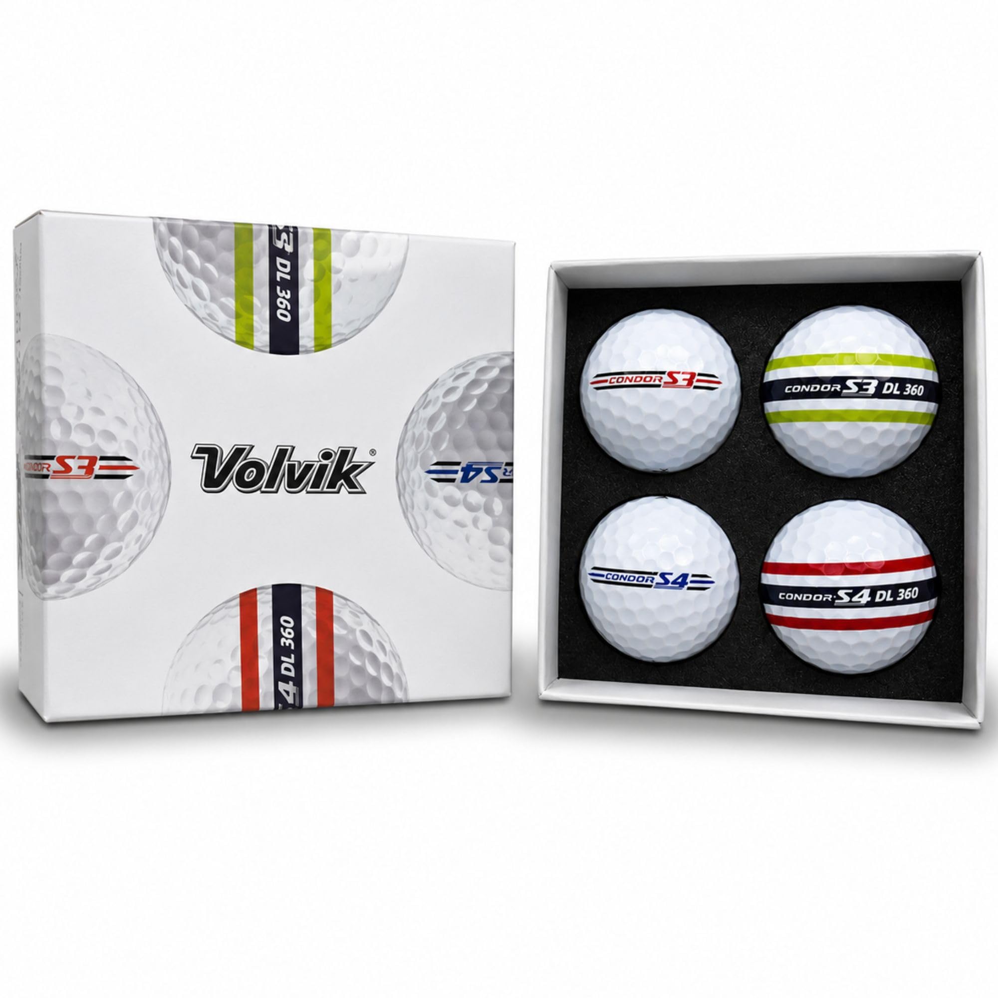 Volvik Condor S3 & S4 Golf Ball Trial Pack – 4 Ball Set, Tour Soft Feel, Premium Urethane Cover, High Distance & Control, White Carbon Technology