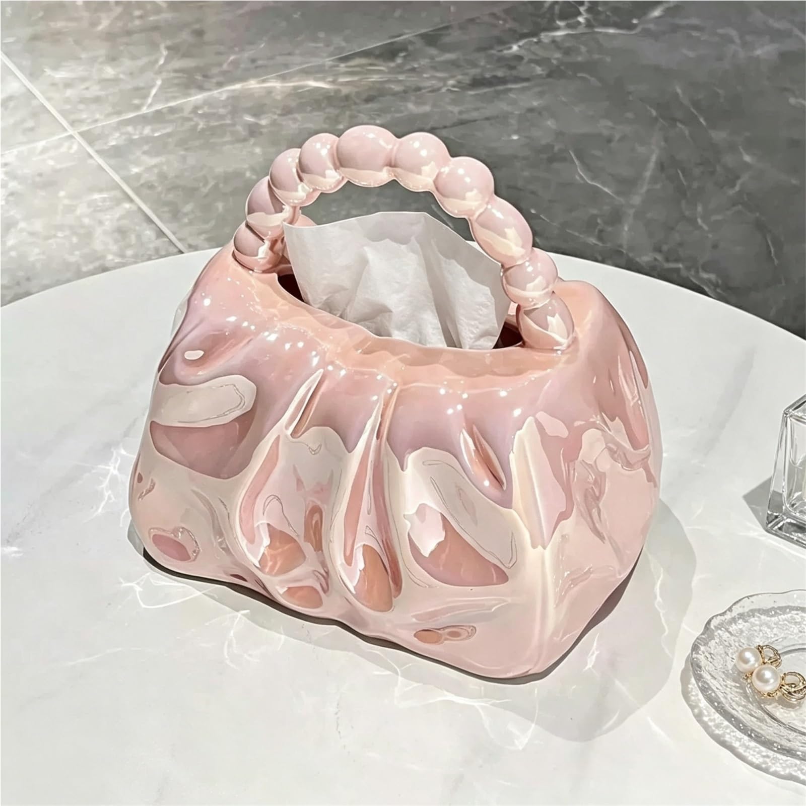 Ozdobne pokrowce na chusteczki pudełko na chusteczki ceramiczne pudełko na chusteczki kształt plisowana torba luksusowy lekki estetyczny wystrój domu