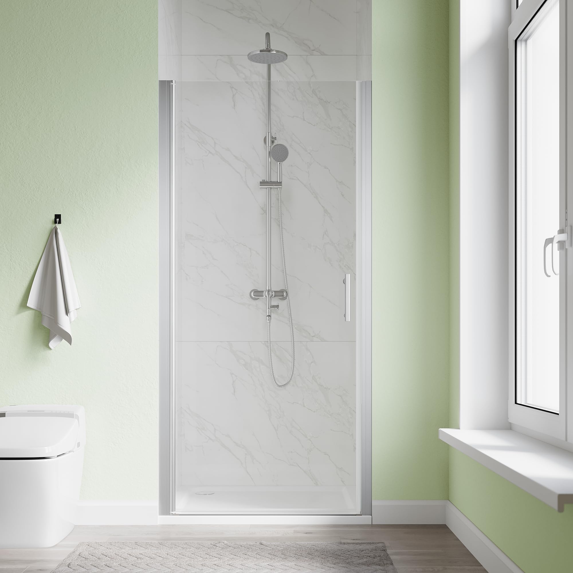 Pivot Shower Door, 36" W x 72" H, 1/4" Tempered Glass Shower Door, Pivot Swing Shower Glass Door, Easy to Clean, Brushed Nickel Finish