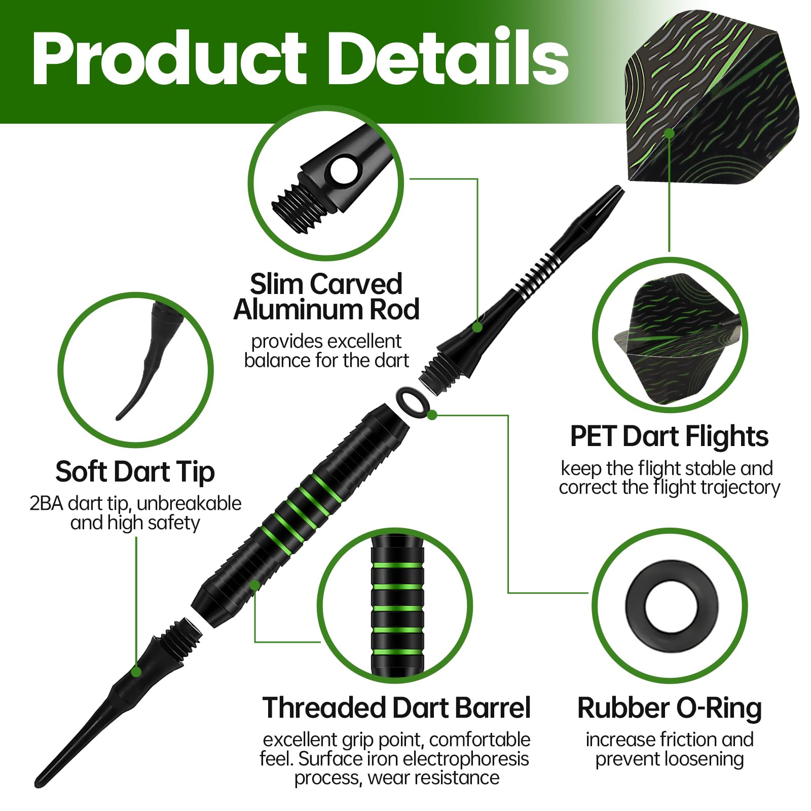 3 Dartpfeile 18g Mit Kunststoffspitzen - Softdart Set Mit Zubehör