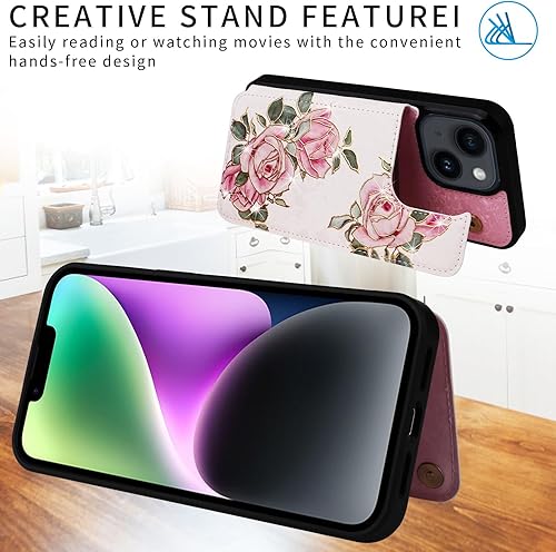 Miniatura 398 de UEEBAI Funda tipo cartera para iPhone 15 Pro Max con tarjetero, cubierta de cuero PU con soporte, bloqueo RFID, doble cierre magnético, relieve de