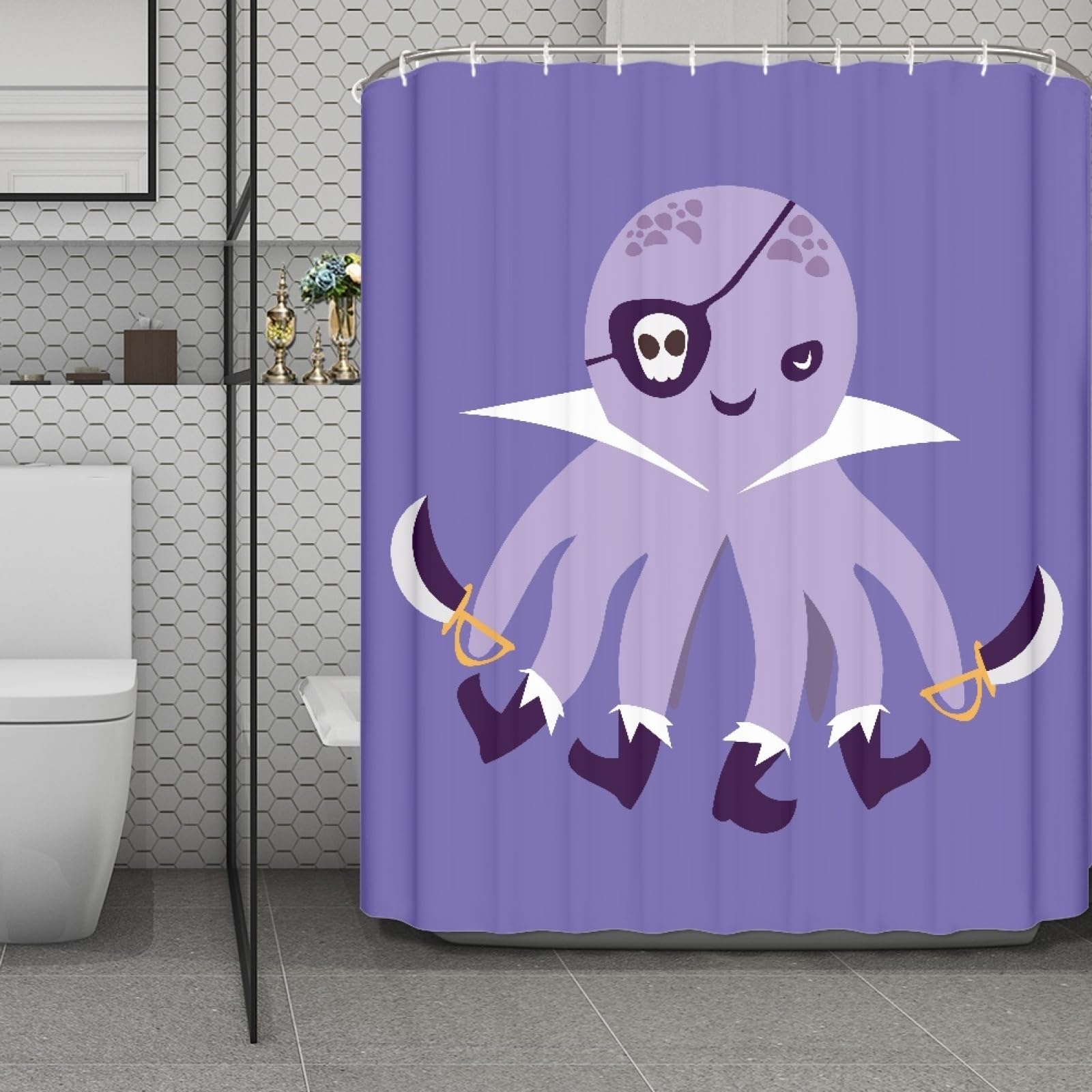Rideau douche séchage rapide contre moisissure 200X240 octopus violet