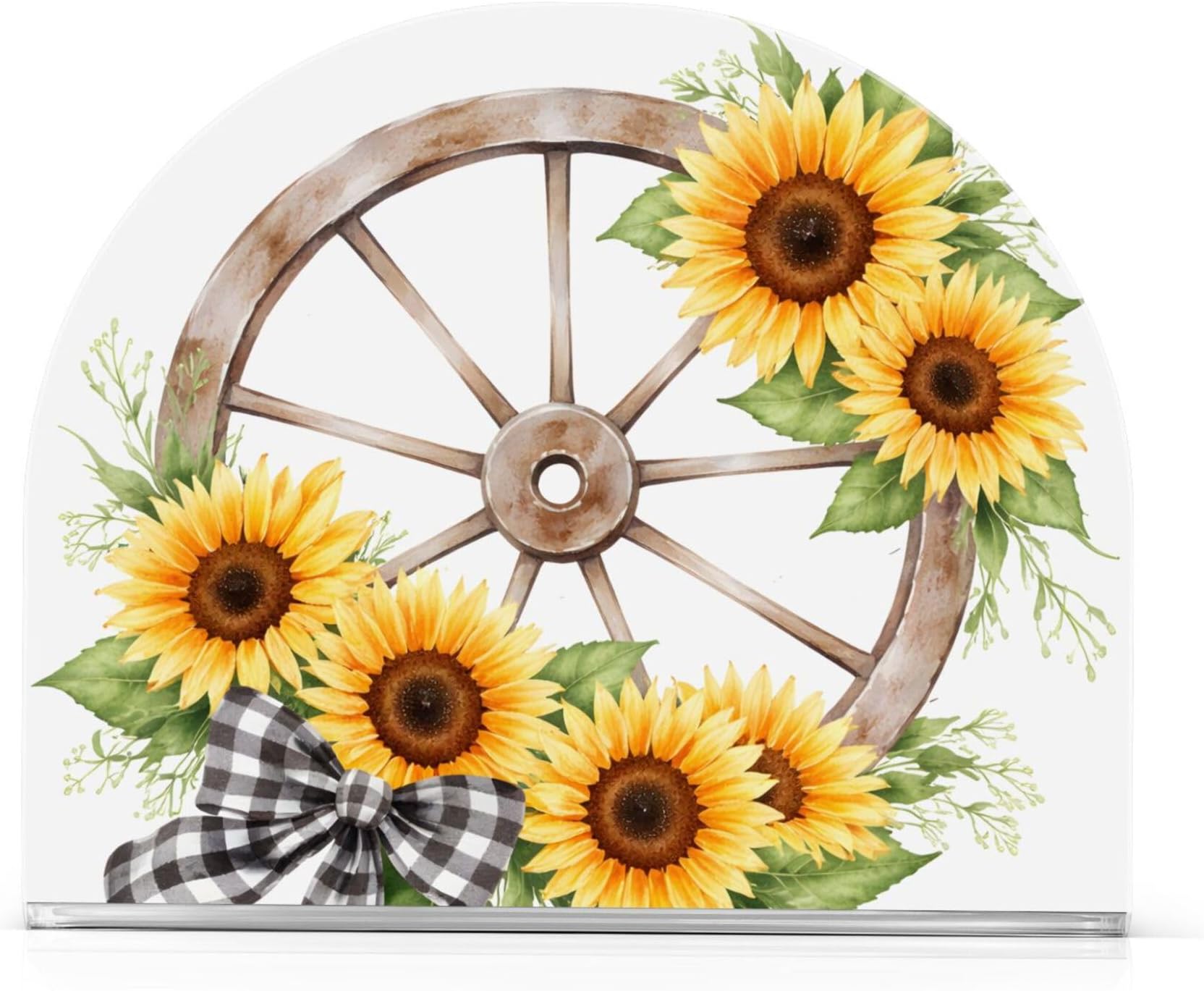 Napkin Holder, Clear Acrylic Paper Napkin Holders Vintage Sunflower Watercolor Tissue Box Dispenser Stand Tabletop Space Saver Upright Napkin Towel Holders for Kitchen Restaurant Home Decor