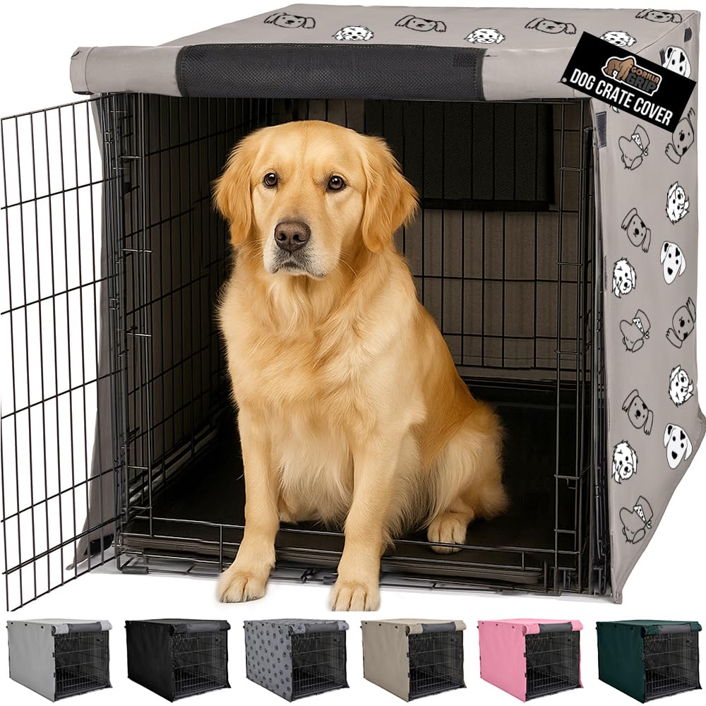 GORILLA GRIP Dog Crate Covers Compatible with Amazon Basics Crates, All Sides Open, Privacy Cover Fits 42" Wire Kennel, Breathable Mesh Windows, Light