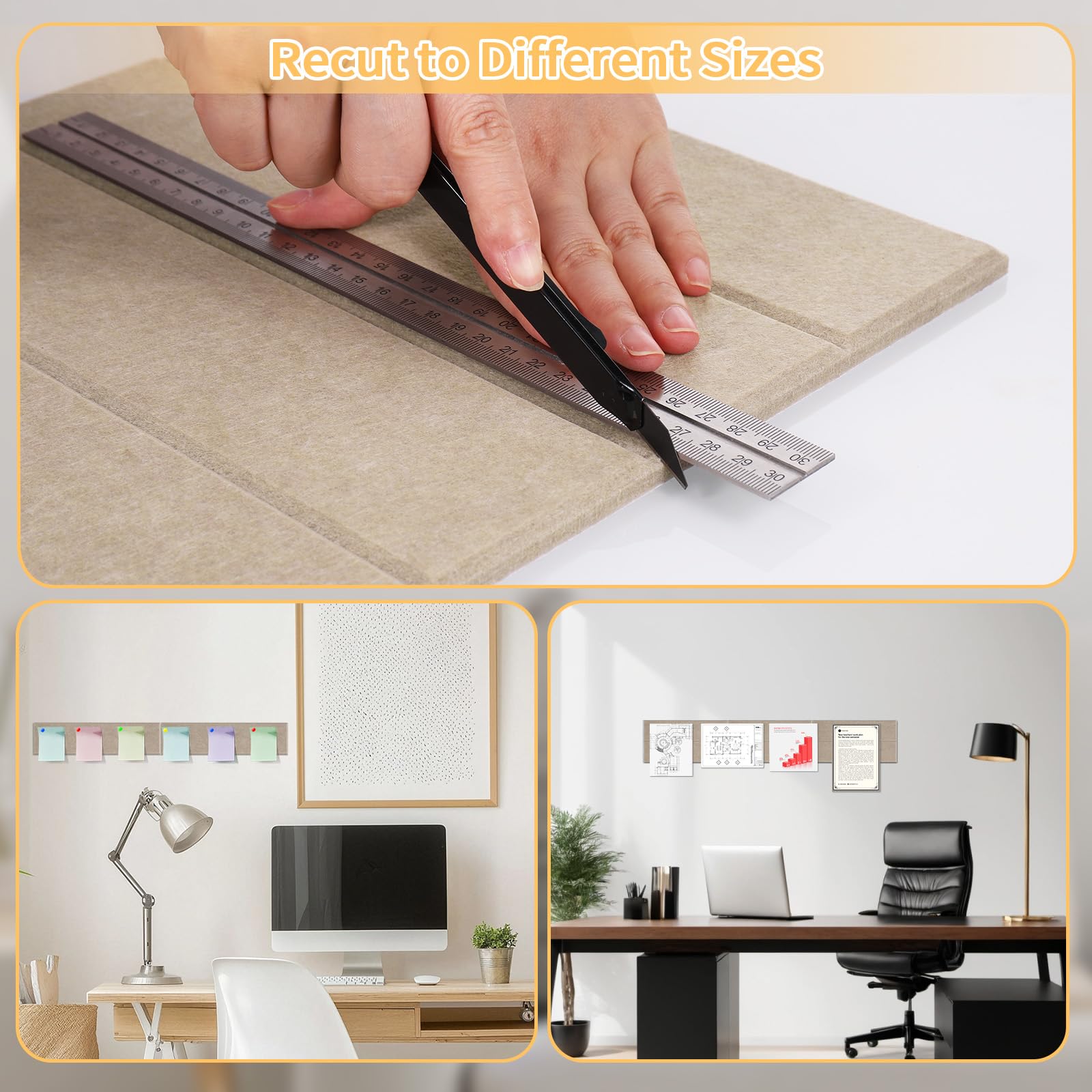 JIANTA Alternatywna duża tablica korkowa, 6 szt., 30 x 30 cm, filcowe płytki ścienne z kolorowymi pinezkami, samoprzylepna tablica ogłoszeń do zdjęć, notatek, dekoracji wnętrz biurowych