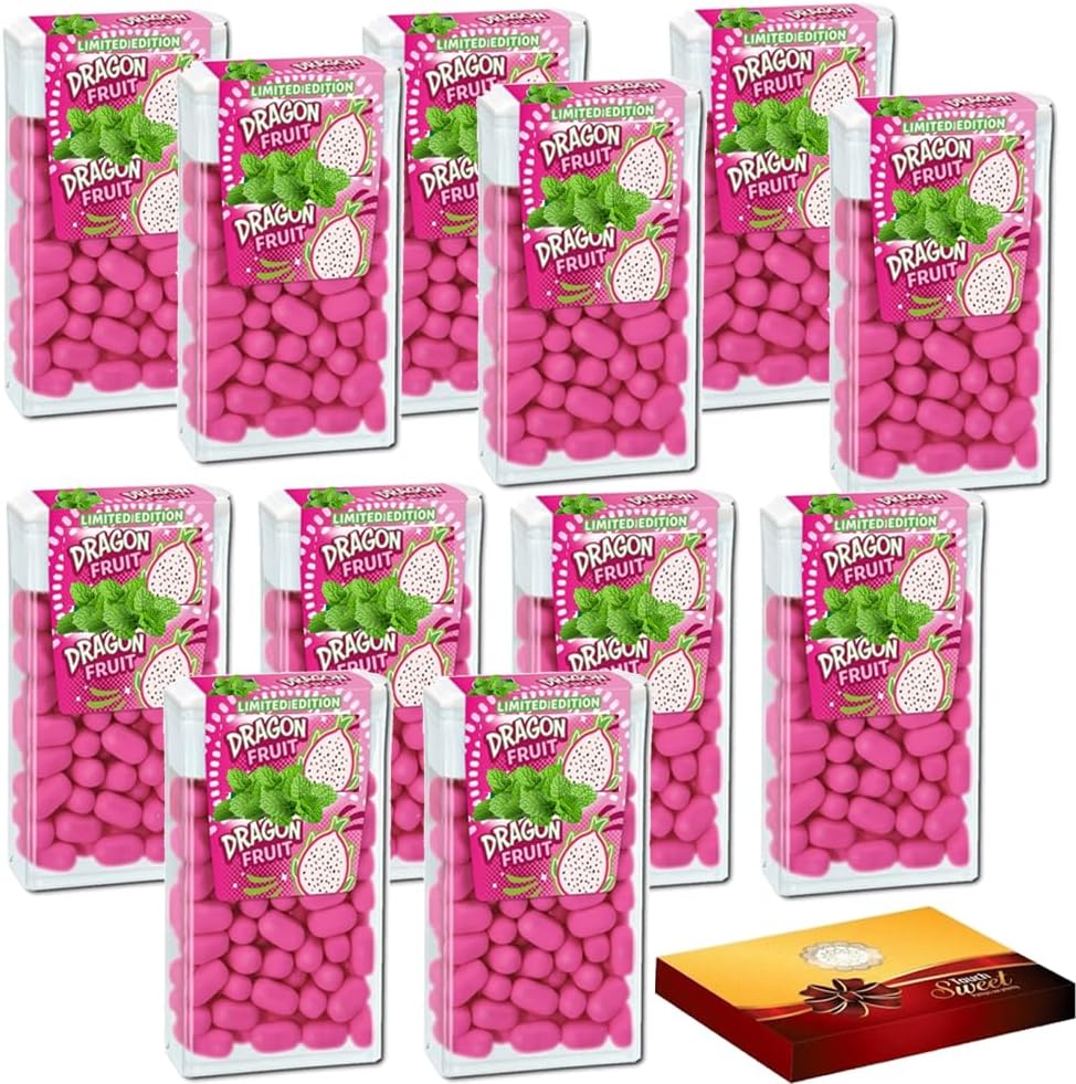 Dragon Fruit Flavored Mints – Limited Edition – 18g Pack with Gift Box – Refreshing Fruity Candy, Sweet Breath Mints, Party Treats, Stocking Filler for Kids & Adults - Tct (18 x Packs)