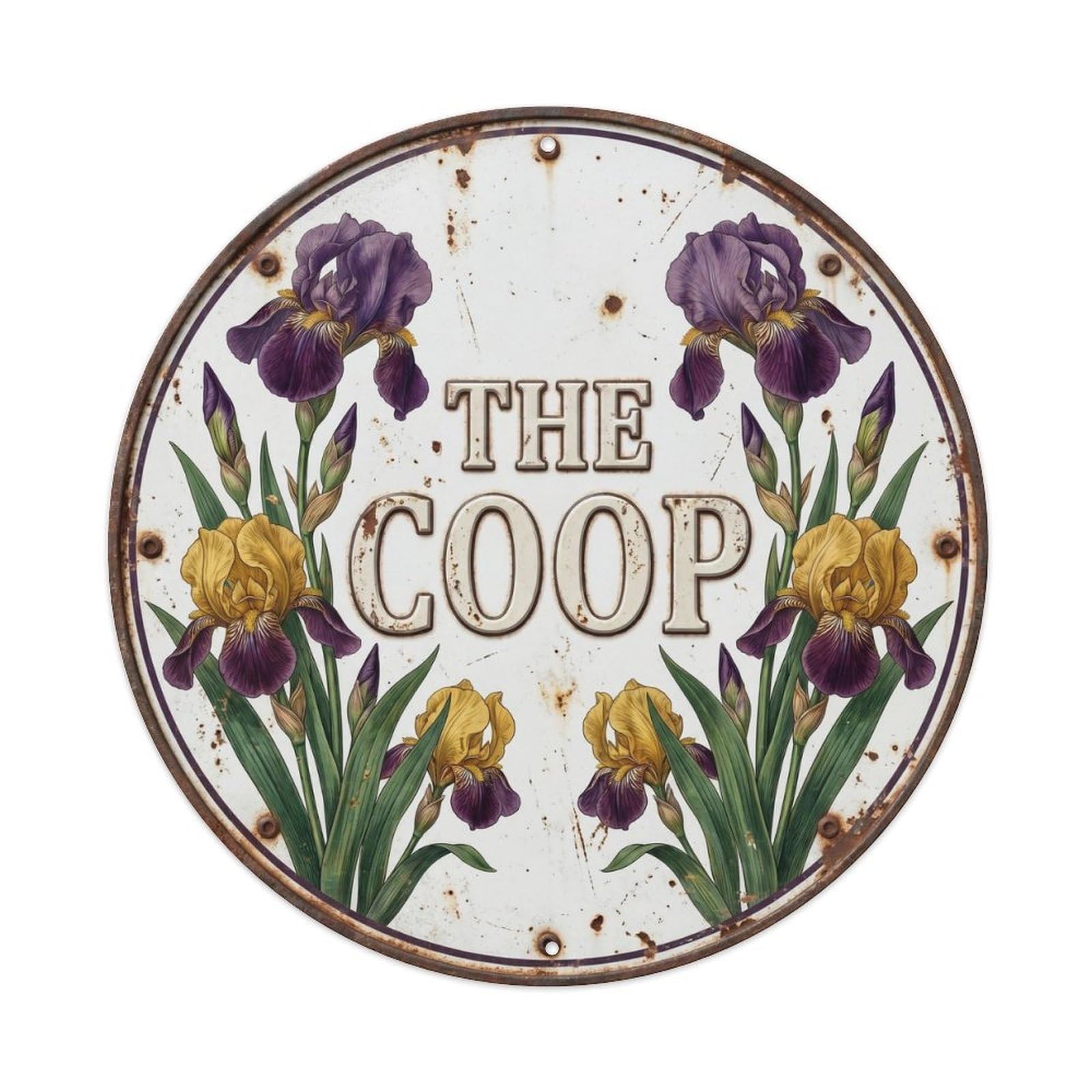 Coop Iris Botanical Floral Farmhouse Label Metal Tin Sign